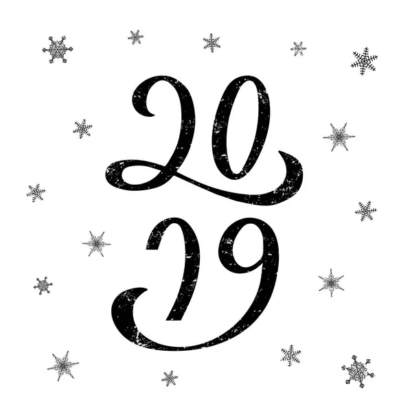 2019为新年日历 邀请或贺卡 明信片 排版海报 手写的现代刻字 2019在纹理背景的圣诞节 矢量插图 Eps — 图库矢量图片