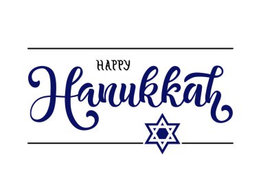 Hanuka Bayramınız kutlu olsun vektör çizim tipografi poster, takvim, tebrik kartı veya kartpostal için.
