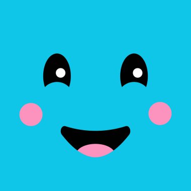 Komik duygu emoji yüzü gülüyor. Gülen yüz renk arka plan üzerinde. Basit ifadeler sembollerin. Vektör çizim Eps 10.