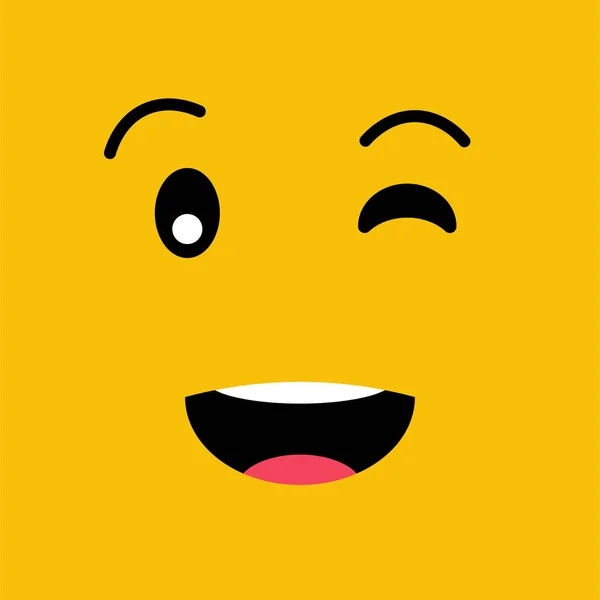 Piscando Emoji Emoção Engraçado Rosto Cara Sorridente Fundo Amarelo Emoticons —  Vetores de Stock