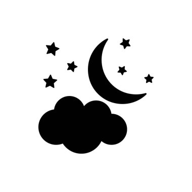Hava simgesi. Ay yıldız ve bulut ile. Düz vektör çizim.