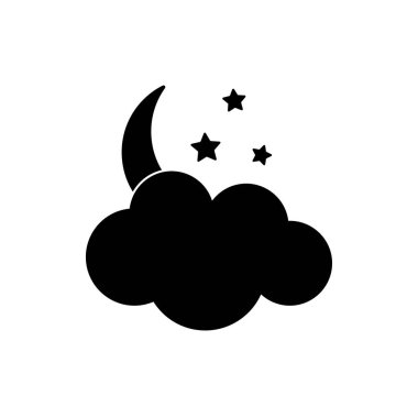 Hava simgesi. Ay yıldız ve bulut ile. Düz vektör çizim.