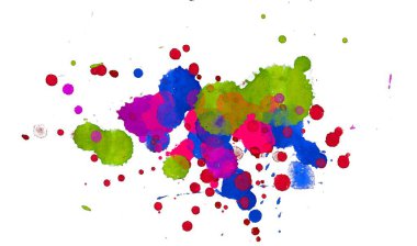 Soyut suluboya aquarelle elle çizilmiş boya sıçramak leke beyaz arka plan üzerinde