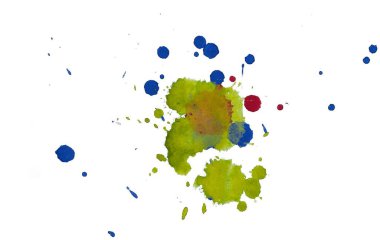 Soyut suluboya aquarelle elle çizilmiş boya sıçramak leke beyaz arka plan üzerinde