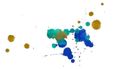 Soyut suluboya aquarelle elle çizilmiş boya sıçramak leke beyaz arka plan üzerinde