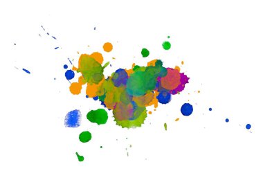 Soyut suluboya aquarelle elle çizilmiş boya sıçramak leke beyaz arka plan üzerinde