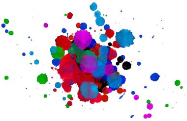 Soyut suluboya aquarelle elle çizilmiş boya sıçramak leke beyaz arka plan üzerinde