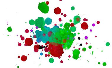 Soyut suluboya aquarelle elle çizilmiş boya sıçramak leke beyaz arka plan üzerinde