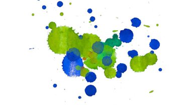 Soyut suluboya aquarelle elle çizilmiş boya sıçramak leke beyaz arka plan üzerinde
