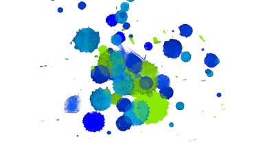 Soyut suluboya aquarelle elle çizilmiş boya sıçramak leke beyaz arka plan üzerinde