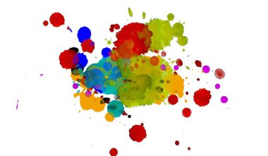 Soyut suluboya aquarelle elle çizilmiş boya sıçramak leke beyaz arka plan üzerinde