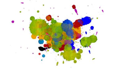 Soyut suluboya aquarelle elle çizilmiş boya sıçramak leke beyaz arka plan üzerinde
