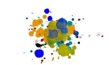 Soyut suluboya aquarelle elle çizilmiş boya sıçramak leke beyaz arka plan üzerinde