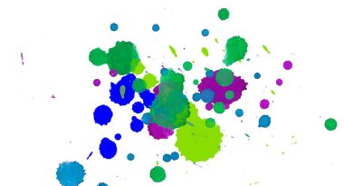 Soyut suluboya aquarelle elle çizilmiş boya sıçramak leke beyaz arka plan üzerinde