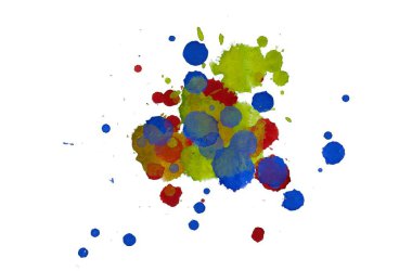 Soyut suluboya aquarelle elle çizilmiş boya sıçramak leke beyaz arka plan üzerinde