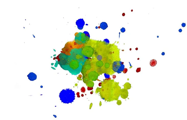 Absztrakt Akvarell Aquarelle Kézzel Rajzolt Festék Fröccs Folt Fehér Háttér — Stock Fotó