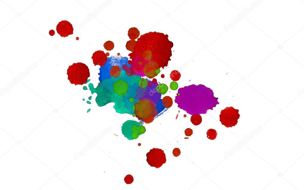 Abstract watercolor aquarelle hand drawn paint splatter stain on white background