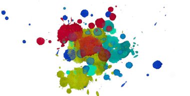 Soyut suluboya aquarelle elle çizilmiş boya sıçramak leke beyaz arka plan üzerinde