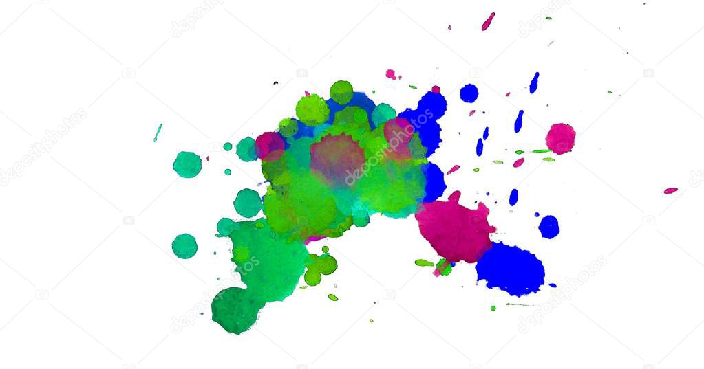 Abstract watercolor aquarelle hand drawn paint splatter stain on white background