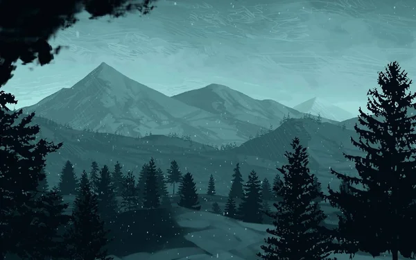 Θέα Του Τοπίου Στα Βουνά Νύχτα — Φωτογραφία Αρχείου