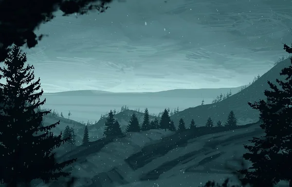 Вид Ночного Пейзажа Горах — стоковое фото