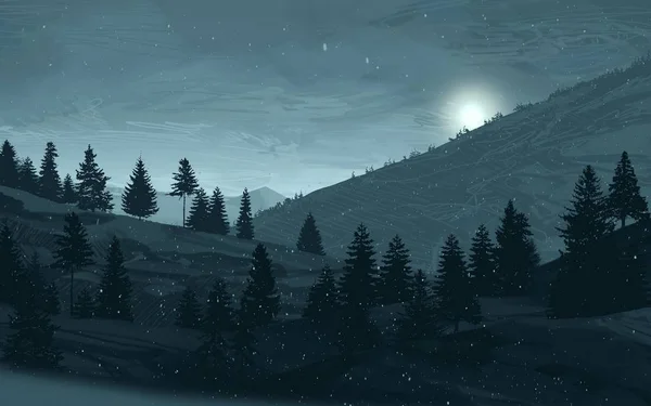 view of landscape in mountains at night