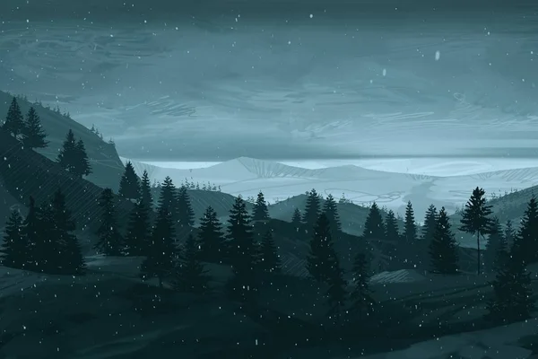 Vista Paisagem Nas Montanhas Noite — Fotografia de Stock