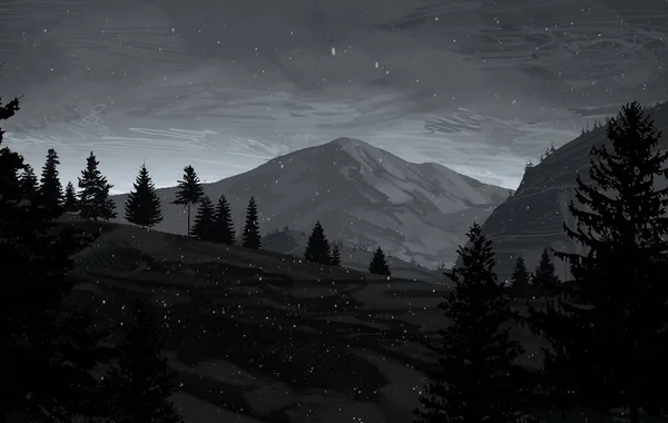 view of landscape in mountains at night