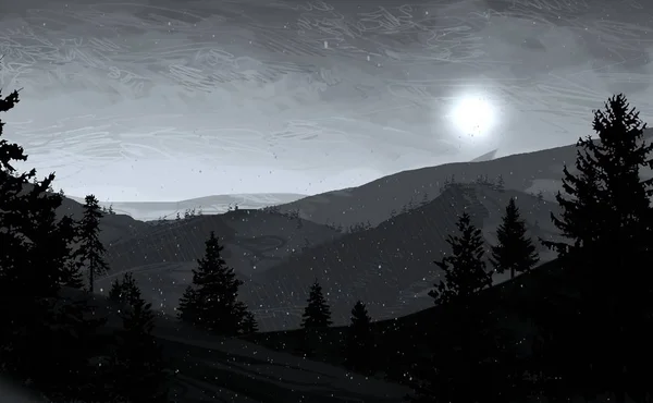 Θέα Του Τοπίου Στα Βουνά Νύχτα — Φωτογραφία Αρχείου