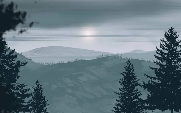 Vista Panoramica Della Scena Montuosa Con Alberi — Foto Stock