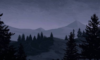 çam ağaçları ile gece dağlık manzara