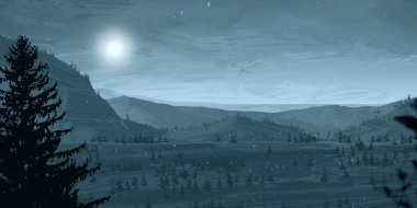 çam ağaçları ile gece dağlık manzara