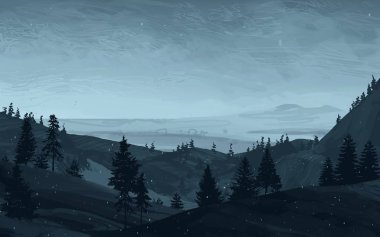 çam ağaçları ile gece dağlık manzara