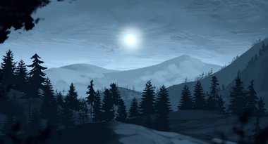 çam ağaçları ile gece dağlık manzara