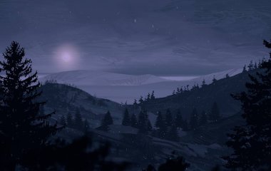 çam ağaçları ile gece dağlık manzara