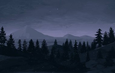 çam ağaçları ile gece dağlık manzara