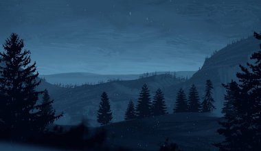 çam ağaçları ile gece dağlık manzara
