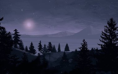 çam ağaçları ile gece dağlık manzara