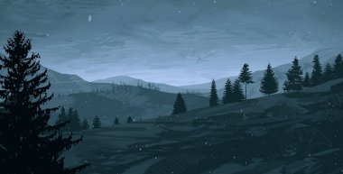 çam ağaçları ile gece dağlık manzara