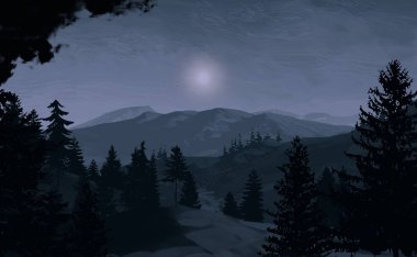 geceleri dağlar ile güzel manzara görünümü