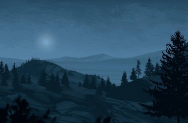 geceleri dağlar ile güzel manzara görünümü