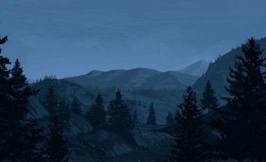 geceleri dağlar ile güzel manzara görünümü