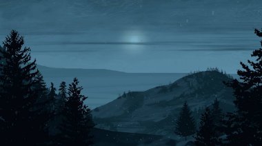 geceleri dağlar ile güzel manzara görünümü