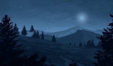 geceleri dağlar ile güzel manzara görünümü