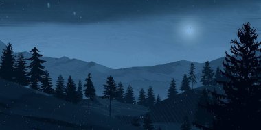 geceleri dağlar ile güzel manzara görünümü