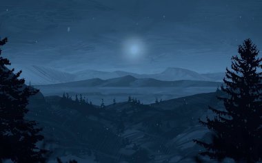 geceleri dağlar ile güzel manzara görünümü