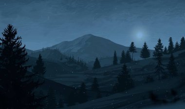 geceleri dağlar ile güzel manzara görünümü