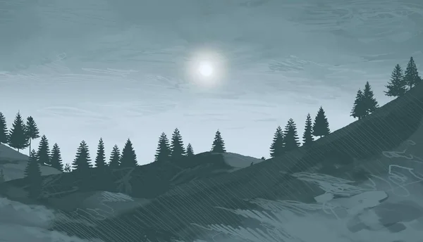 Νυχτερινό Ορεινό Τοπίο Πεύκα — Φωτογραφία Αρχείου