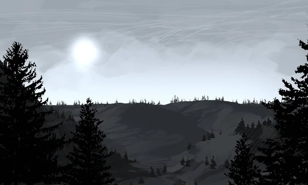 Νυχτερινό Ορεινό Τοπίο Πεύκα — Φωτογραφία Αρχείου