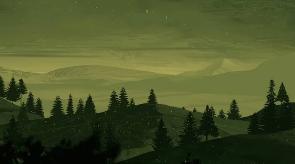 Nocny Krajobraz Górski Sosnami — Zdjęcie stockowe